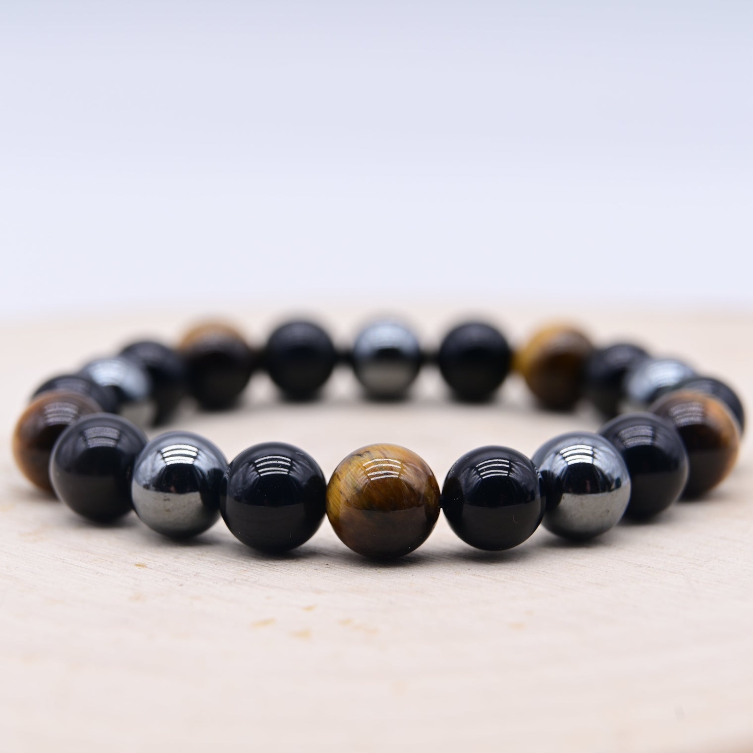 Bracelet "Triple Protection" en Hématite, Oeil de Tigre et Obsidienne