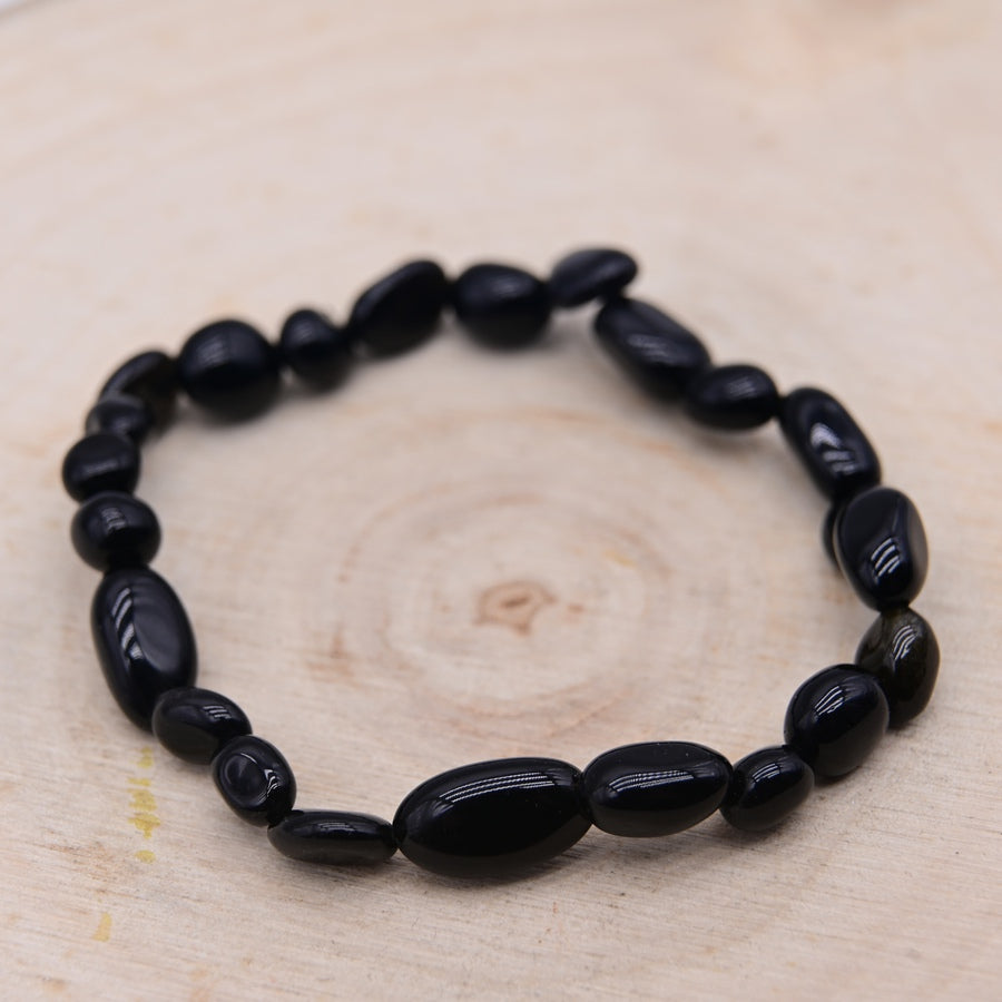 Bracelet Roulé Obsidienne Noire "Armure"