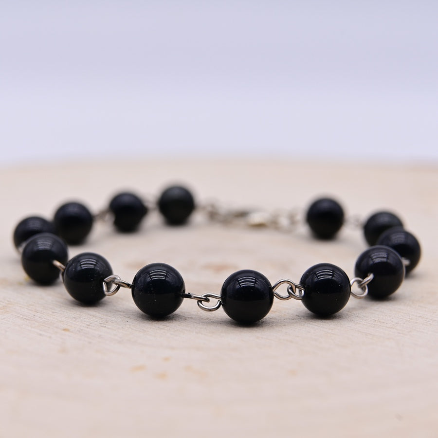 Bracelet Ayanna Obsidienne Noire "Armure"