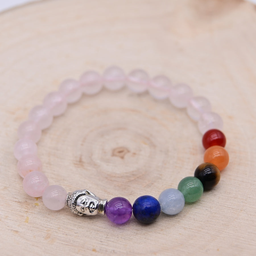 Bracelet Quartz Rose Bouddha 7 Chakras