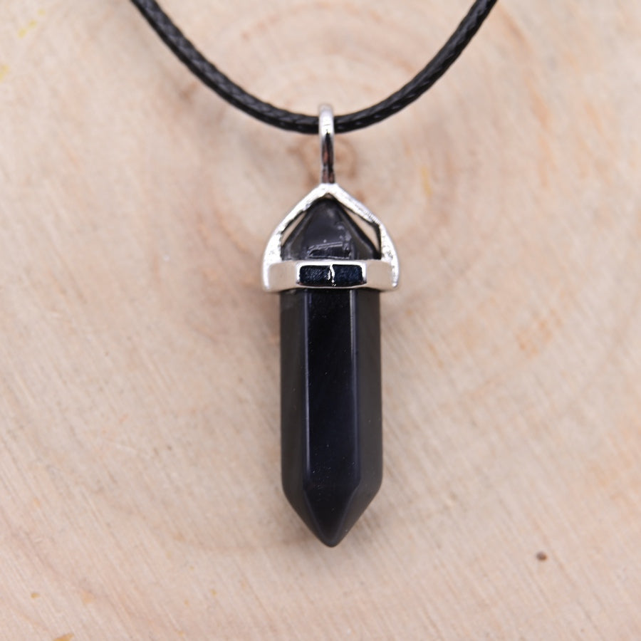 Pendentif Pointe Hexa Obsidienne Noire "Armure"