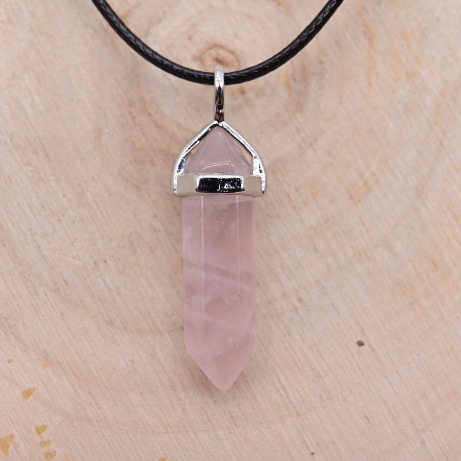 Pendentif Pointe Hexa Quartz Rose "Amour"