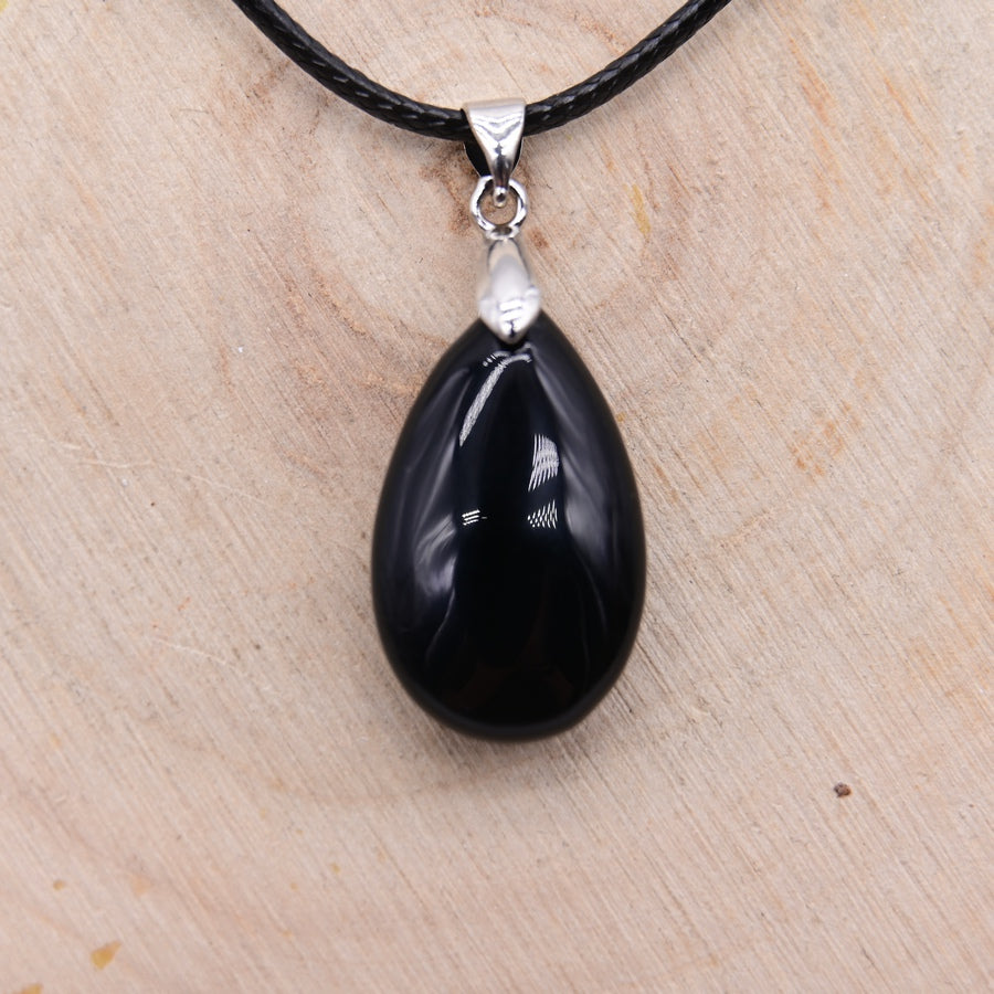 Pendentif Goutte Obsidienne Noire "Armure"