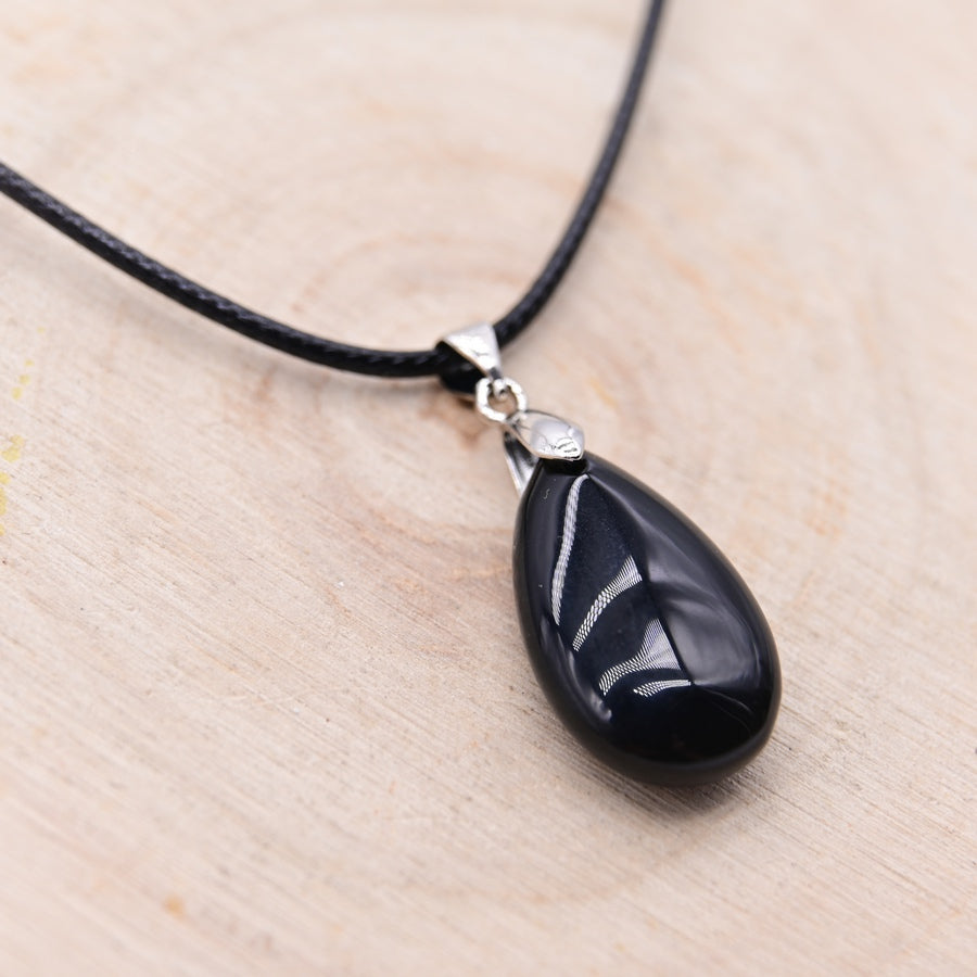 Pendentif Goutte Obsidienne Noire "Armure"