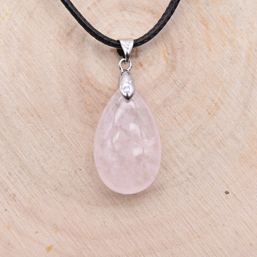 Pendentif Goutte Quartz Rose "Amour"