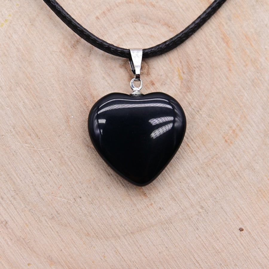 Pendentif Coeur Obsidienne Noire "Armure"