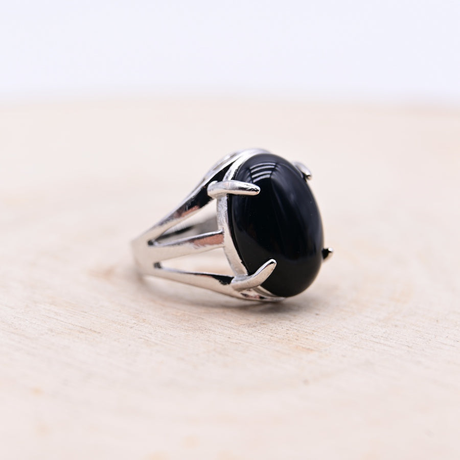 Bague Obsidienne Noire "Armure"