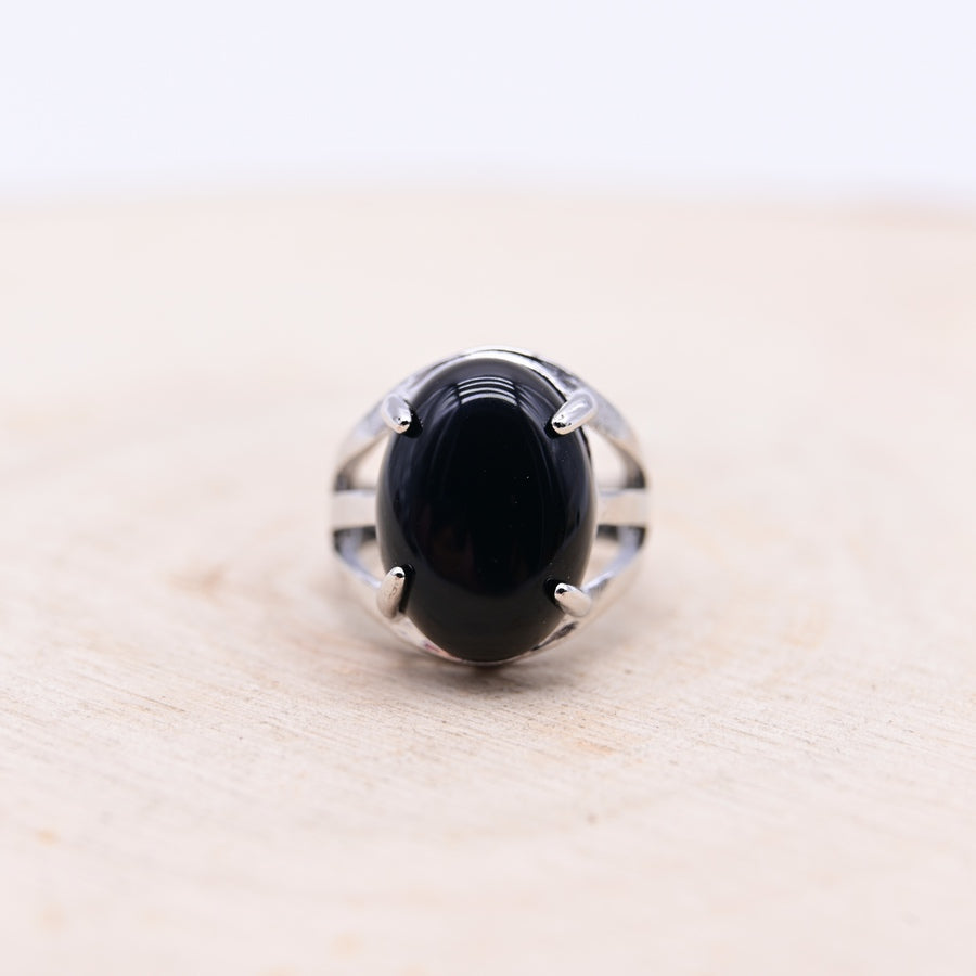 Bague Obsidienne Noire "Armure"