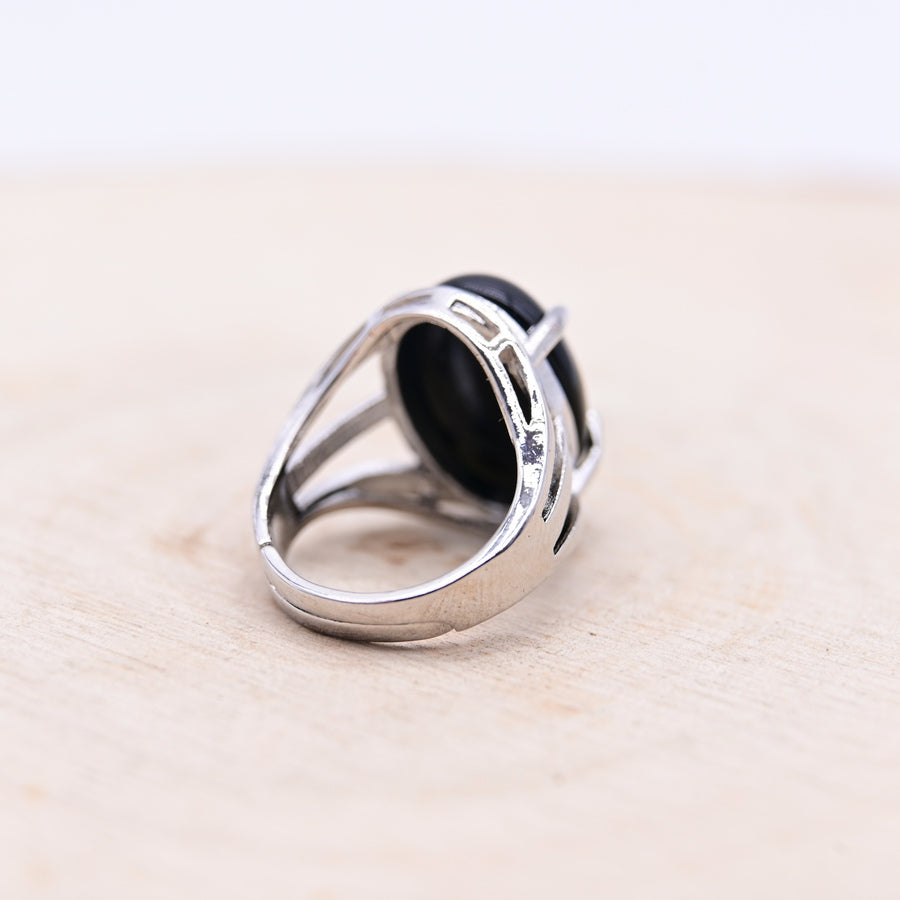 Bague Obsidienne Noire "Armure"