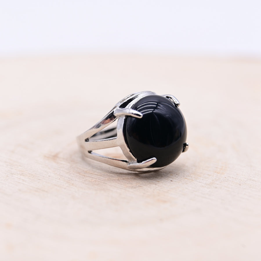 Bague Obsidienne Noire "Armure"