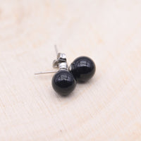 Boucles d'oreilles Obsidienne Noire "Armure"