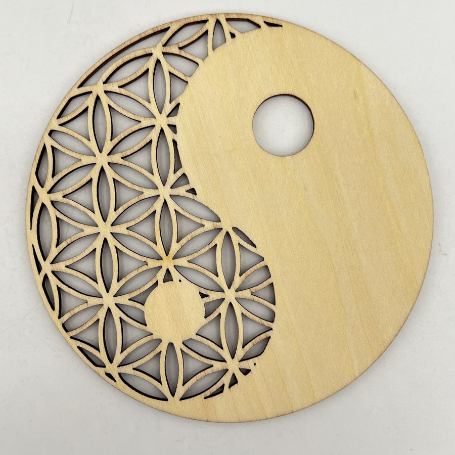 Plaque Énergisante Fleur de Vie Fine Yin Yang en Bois